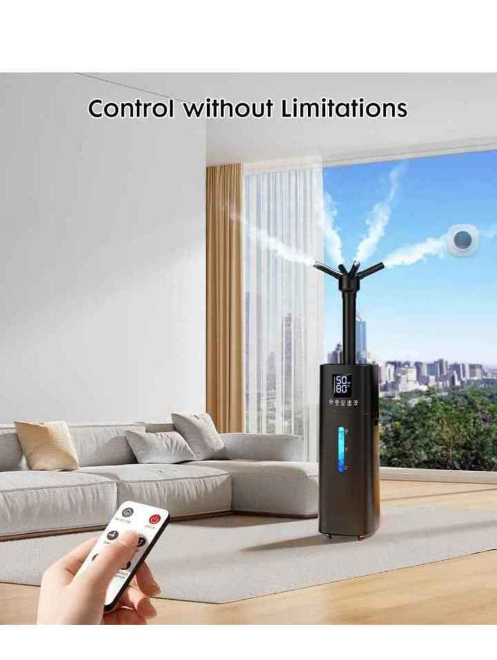 15L Smart Humidifier Tower – Digital Display – Remote Control – Blacko